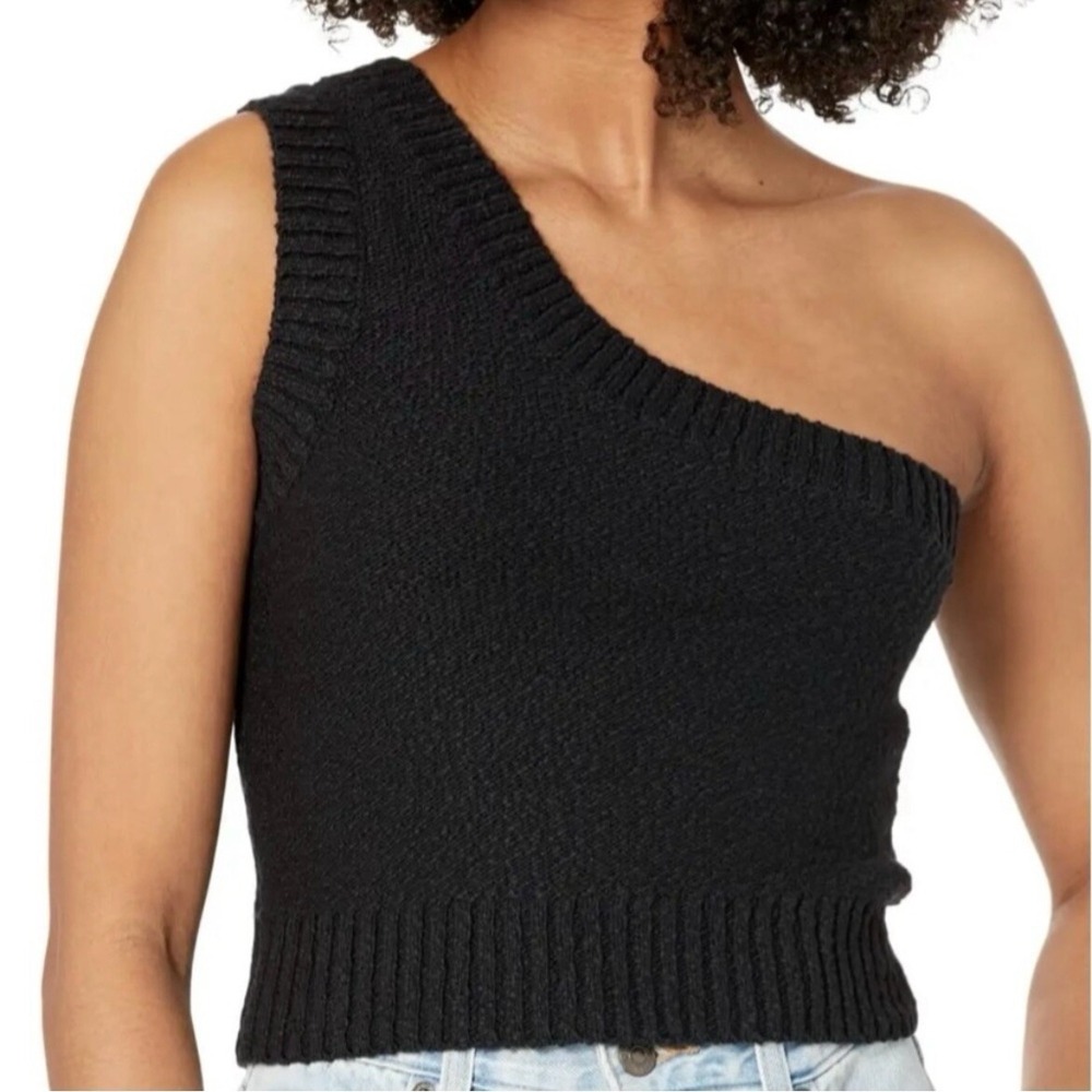 Madewell Women's Large Black Textured Knit One Shoulder Sweater Tank Top NWT